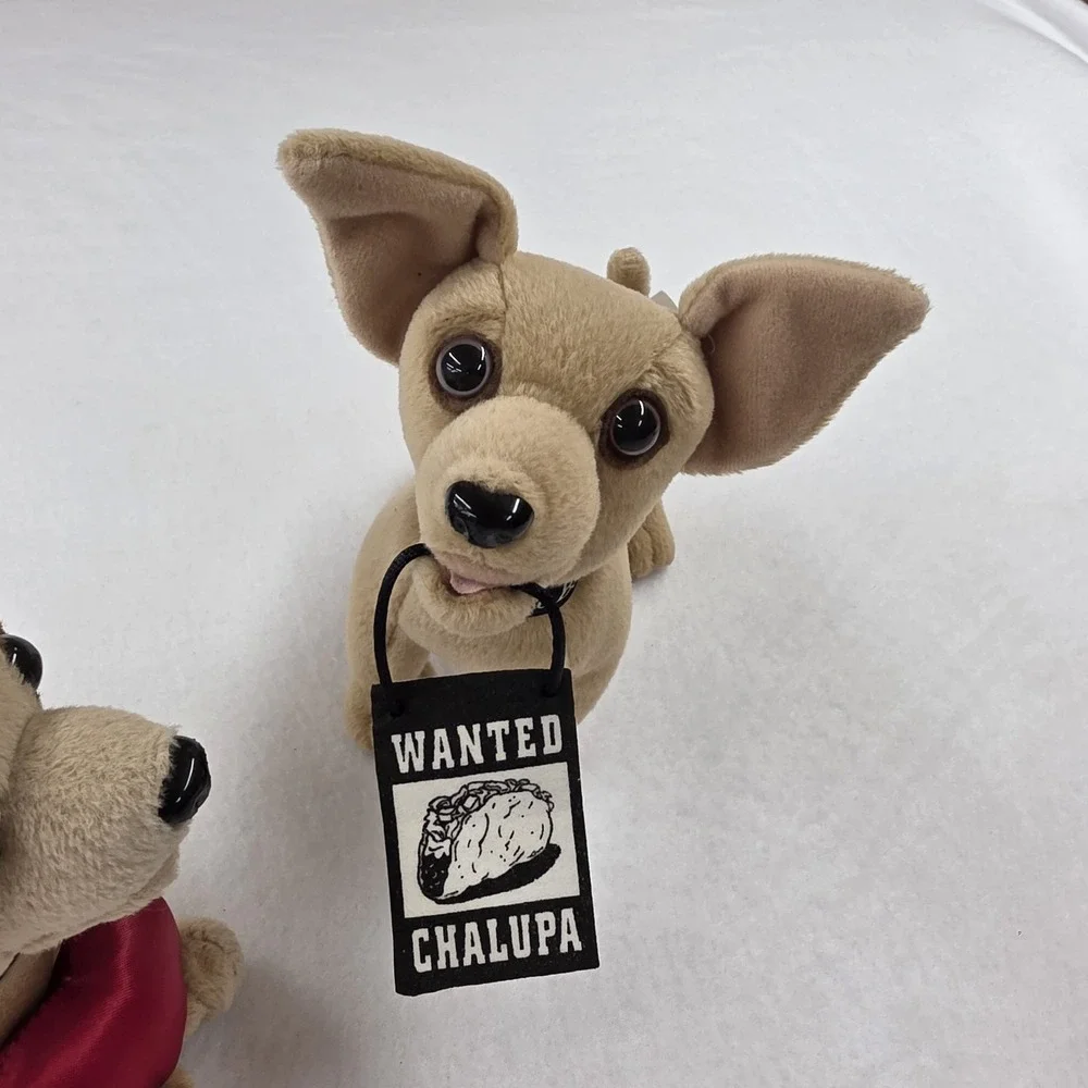 Vintage Lot of 2 Taco Bell Chihuahua Plush Dogs - Wanted Chalupa & Red Heart.